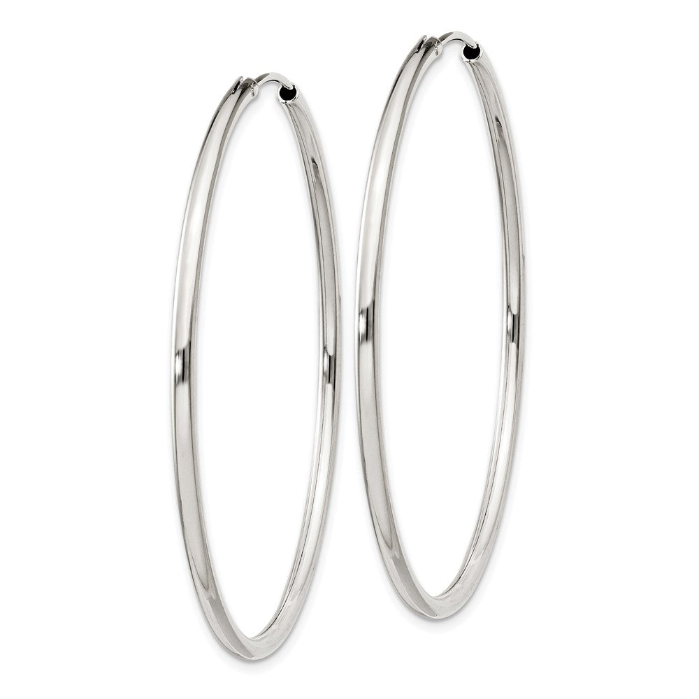 Alternate view of the 2mm, Sterling Silver, Endless Hoop Earrings - 52mm (2 Inch) by The Black Bow Jewelry Co.