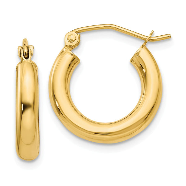 Small 14K Yellow Gold Wide Hinged Huggie Hoop Earrings, 0.5 in (12mm) or 0.6 in (15mm) (3mm Tube) 15mm