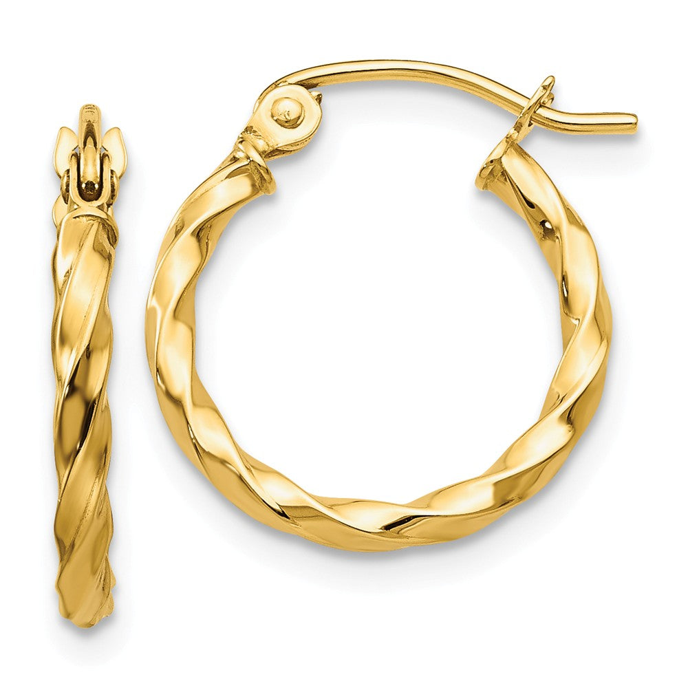 2mm, Twisted 14k Yellow Gold Round Hoop Earrings, 15mm (9/16 Inch), Item E9702 by The Black Bow Jewelry Co.