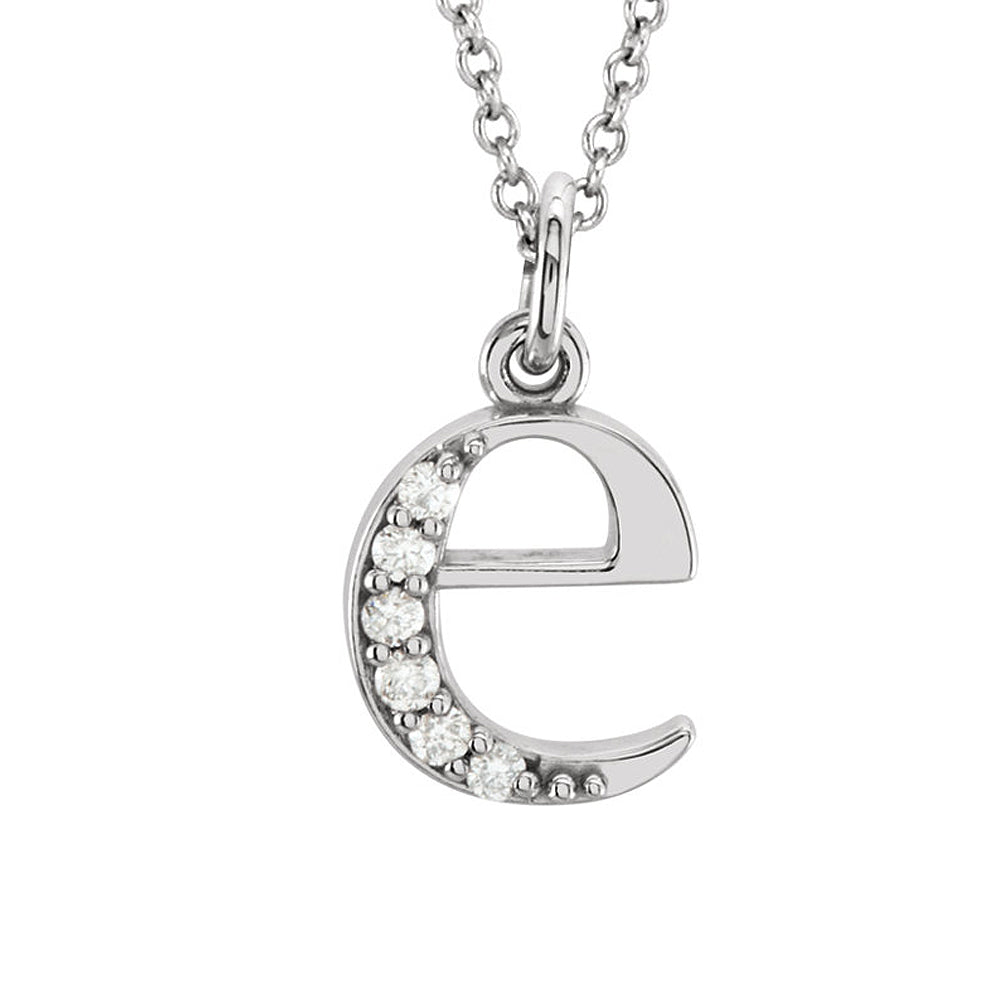 The Abbey 14k White Gold Diamond Lower Case Initial &#39;e&#39; Necklace 16 In, Item N10367-E by The Black Bow Jewelry Co.