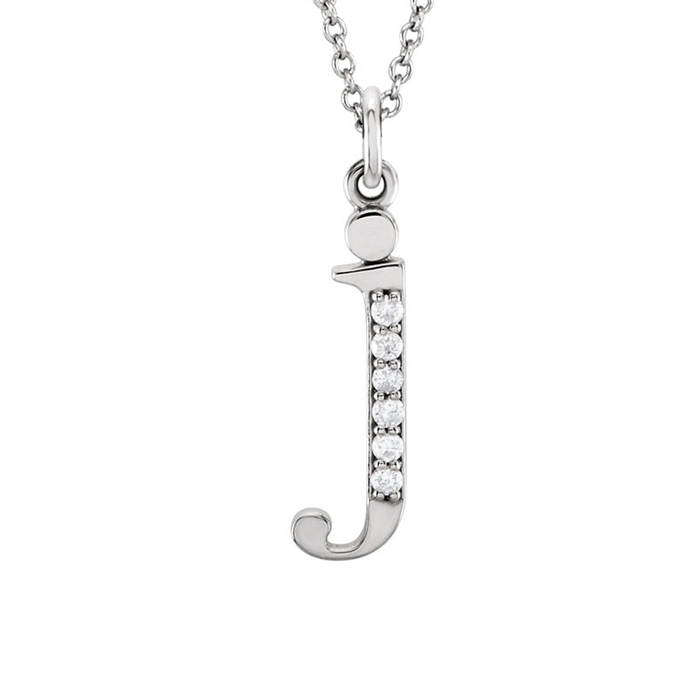 The Abbey 14k White Gold Diamond Lower Case Initial &#39;j&#39; Necklace 16 In, Item N10367-J by The Black Bow Jewelry Co.