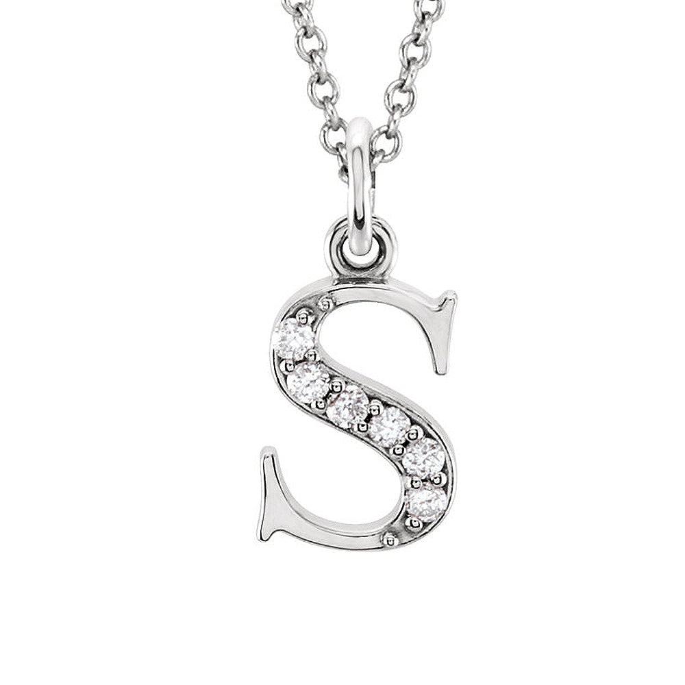 The Abbey 14k White Gold Diamond Lower Case Initial &#39;s&#39; Necklace 16 In, Item N10367-S by The Black Bow Jewelry Co.