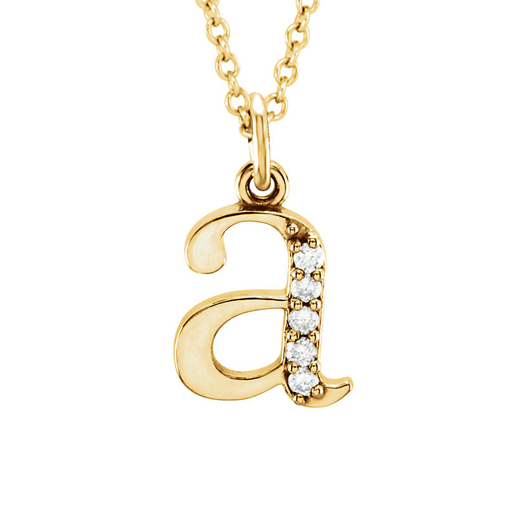 The Abbey 14k Yellow Diamond Lower Case Initial &#39;a&#39; Necklace 16 Inch, Item N10368-A by The Black Bow Jewelry Co.