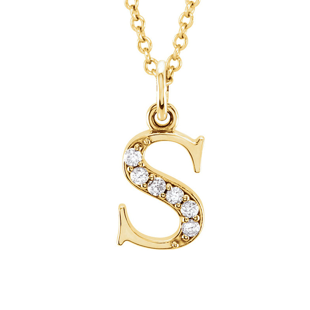 The Abbey 14k Yellow Diamond Lower Case Initial &#39;s&#39; Necklace 16 Inch, Item N10368-S by The Black Bow Jewelry Co.