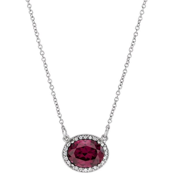 Oval Rhodolite Garnet & .05 Ctw Diamond 14k White Gold Necklace