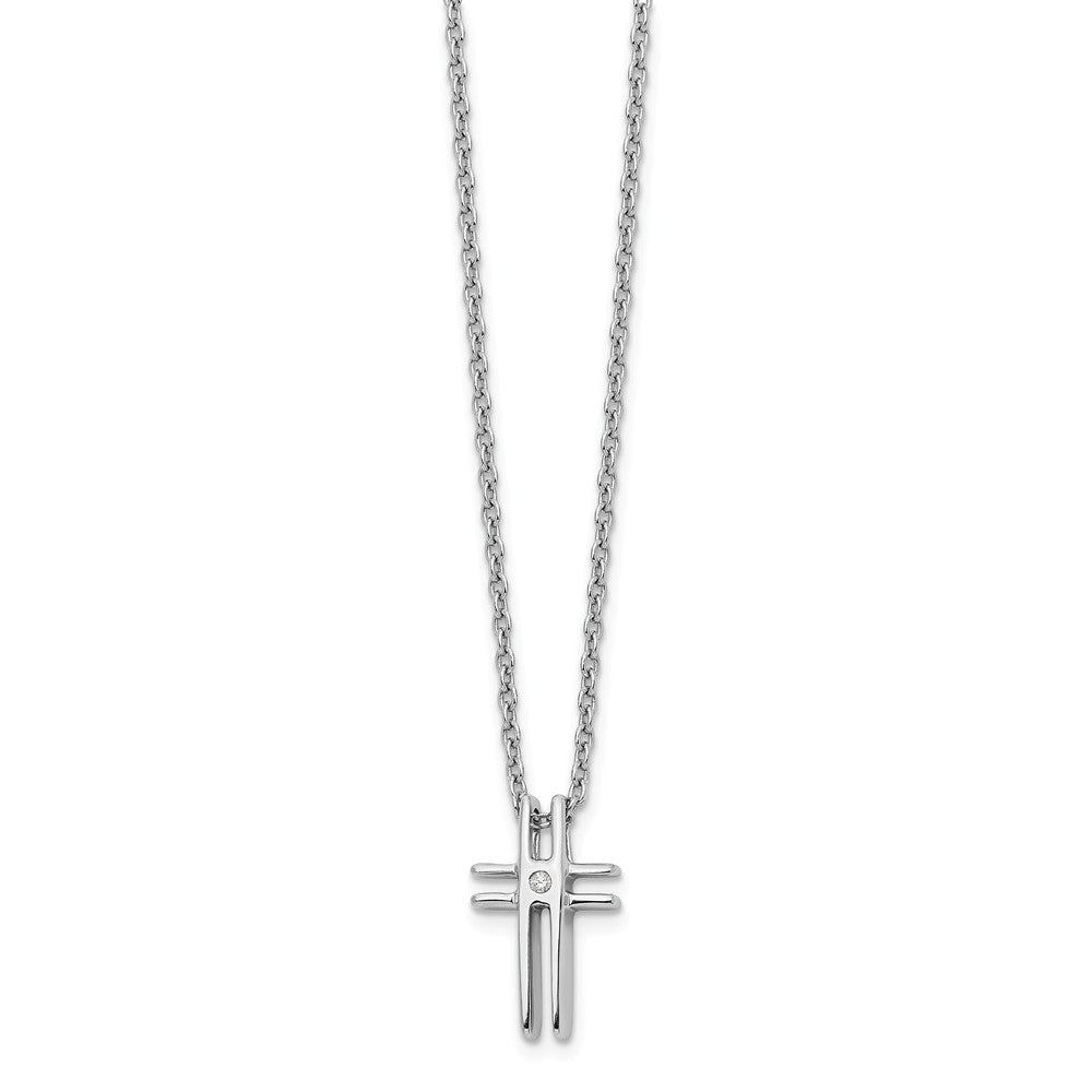 .01 Carat Diamond Cross Necklace in Rhodium Plated Silver, 18-20 Inch, Item N10539 by The Black Bow Jewelry Co.