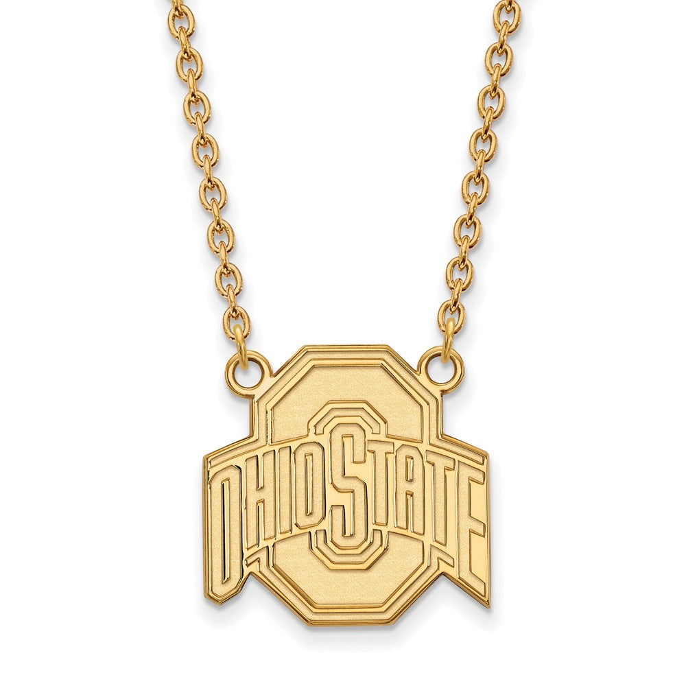 10k Yellow Gold Ohio State Large Logo Pendant Necklace, Item N11935 by The Black Bow Jewelry Co.