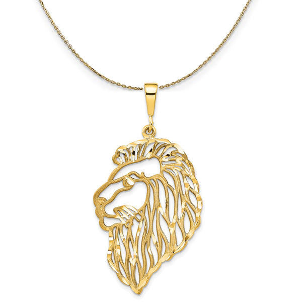 14k Yellow Gold Large Diamond Cut Lion's Head Necklace - The Black