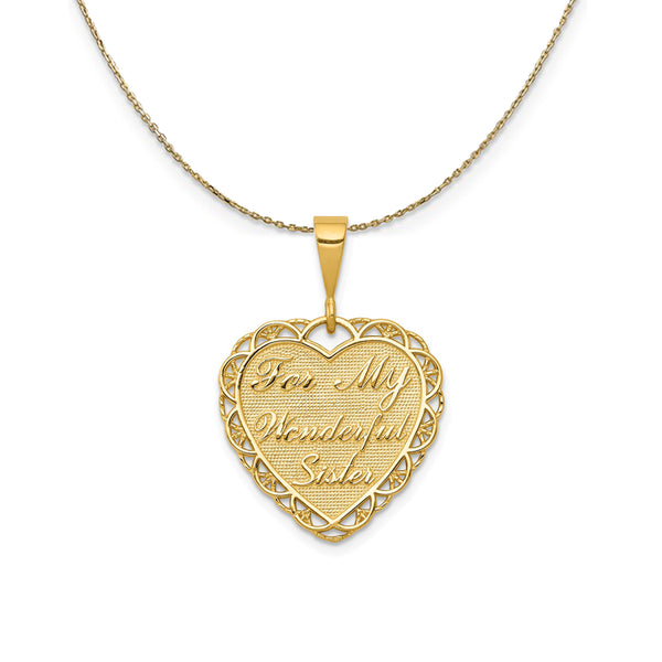 14k Yellow Gold For My Wonderful Sister Heart Necklace - Black