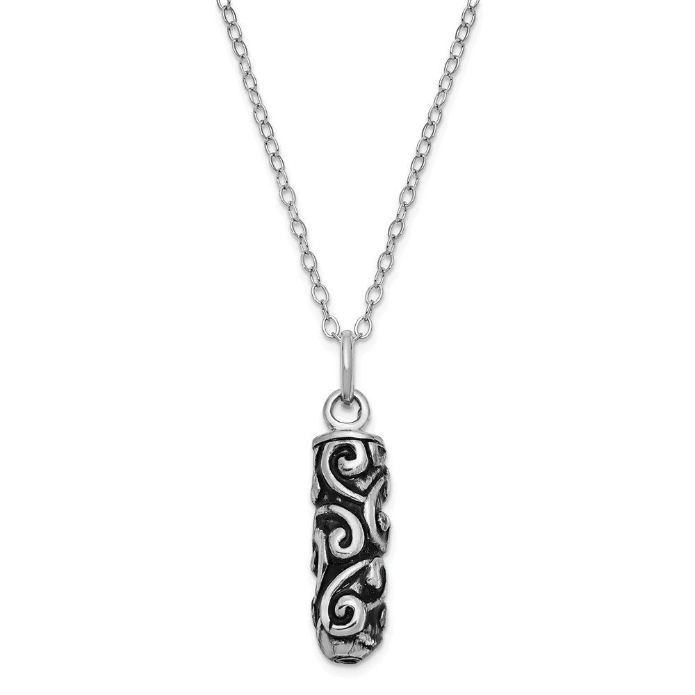 Rhodium Plated Sterling Silver Cylinder Ash Holder Necklace, 18 Inch, Item N8322 by The Black Bow Jewelry Co.