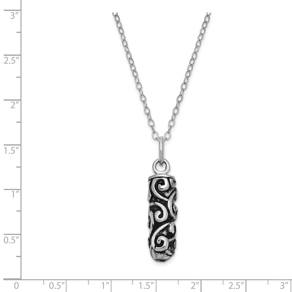 Alternate view of the Rhodium Plated Sterling Silver Cylinder Ash Holder Necklace, 18 Inch by The Black Bow Jewelry Co.