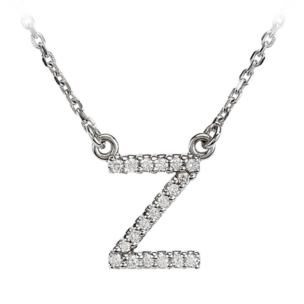 1/10 Cttw Diamond &amp; 14k White Gold Block Initial Necklace, Letter Z, Item N8891-Z by The Black Bow Jewelry Co.