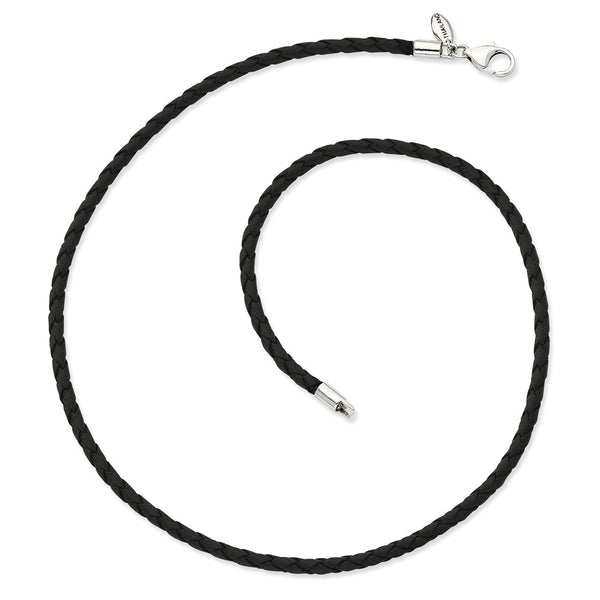 Quality Gold Sterling Silver 18inch 3mm Black Leather Braided Necklace QK90  - Getzow Jewelers
