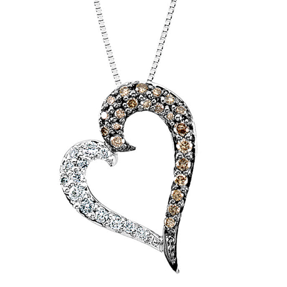 White and Brown Diamond Heart Necklace in 14k White Gold, Item N9610 by The Black Bow Jewelry Co.