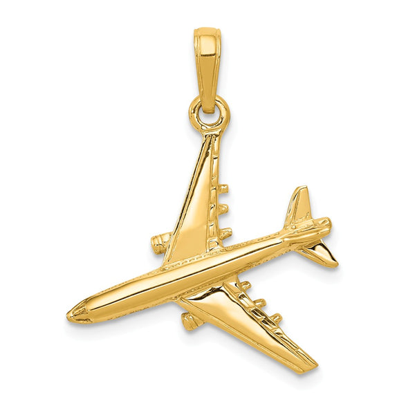 14K Real Solid Gold Airplane Plane Jet Fighter Aircraft Pendant