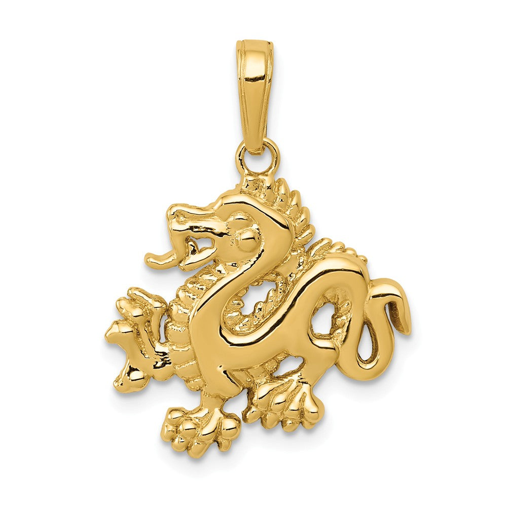 14k Yellow Gold 2D Dragon Pendant, 18mm, Item P11874 by The Black Bow Jewelry Co.
