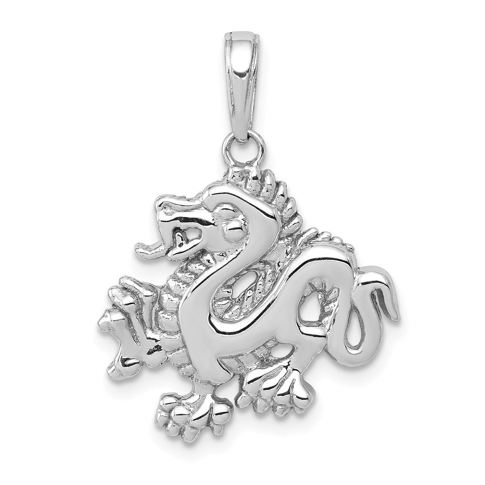 14k White Gold 2D Dragon Pendant, 18mm, Item P11875 by The Black Bow Jewelry Co.