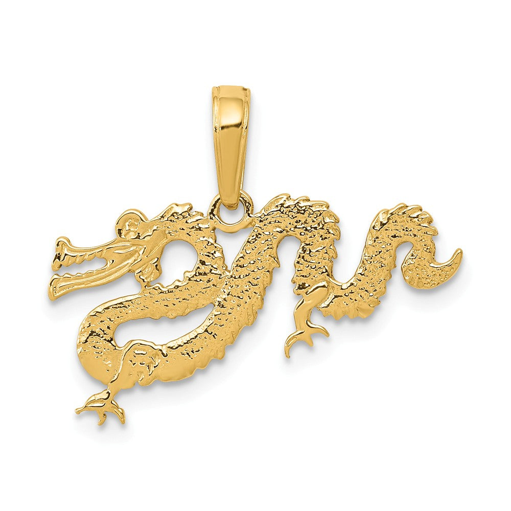 14k Yellow Gold Textured Serpentine Dragon Pendant, Item P11878 by The Black Bow Jewelry Co.