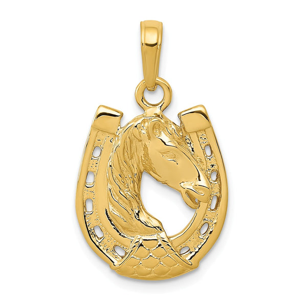 14k White or Yellow Gold Horse Head and Horseshoe Pendant