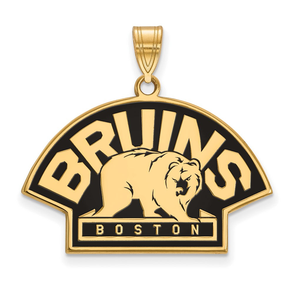 SS 14k Yellow Gold Plated NHL Boston Bruins LG Enamel Pendant, Item P30245 by The Black Bow Jewelry Co.
