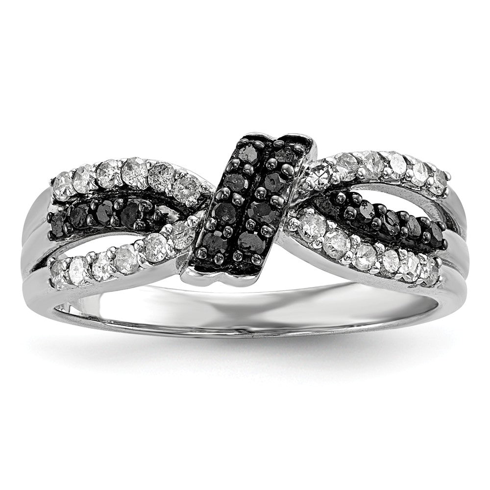 1/3 Ctw Black & White Diamond Bow Tapered Ring in Sterling Silver, Item R10857 by The Black Bow Jewelry Co.