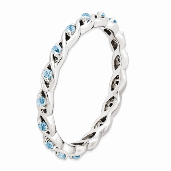 2.5mm Rhodium Plated Sterling Silver Stackable Blue Topaz Twist