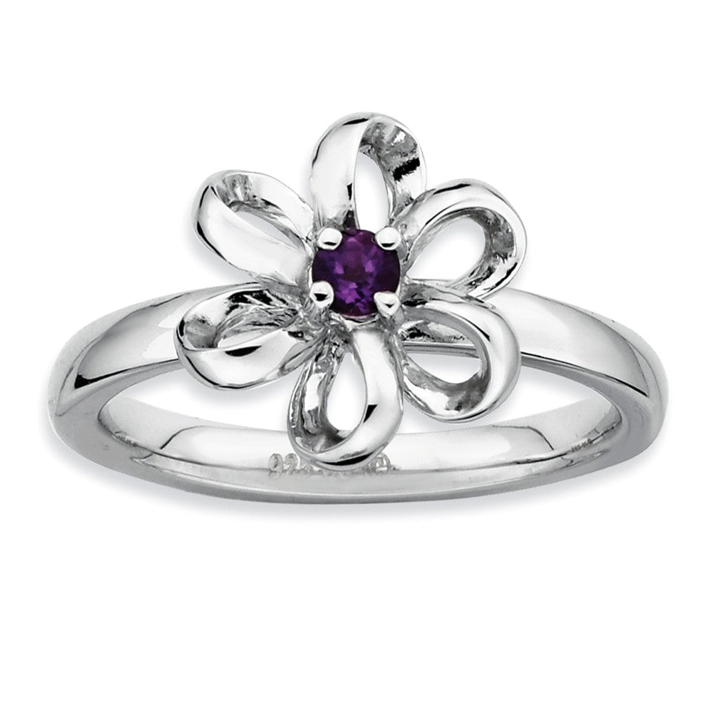Sterling Silver Stackable Amethyst Flower Ring, Item R8863 by The Black Bow Jewelry Co.