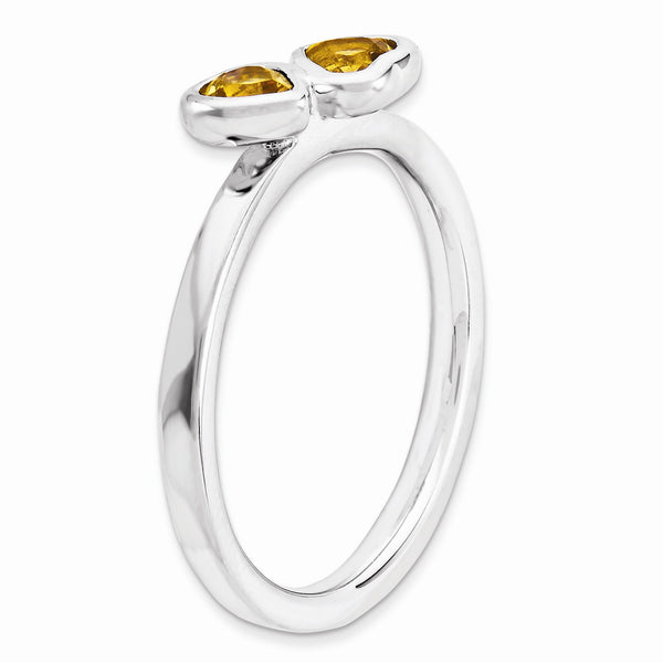 Sterling Silver Stackable Double Heart Citrine Ring - The Black