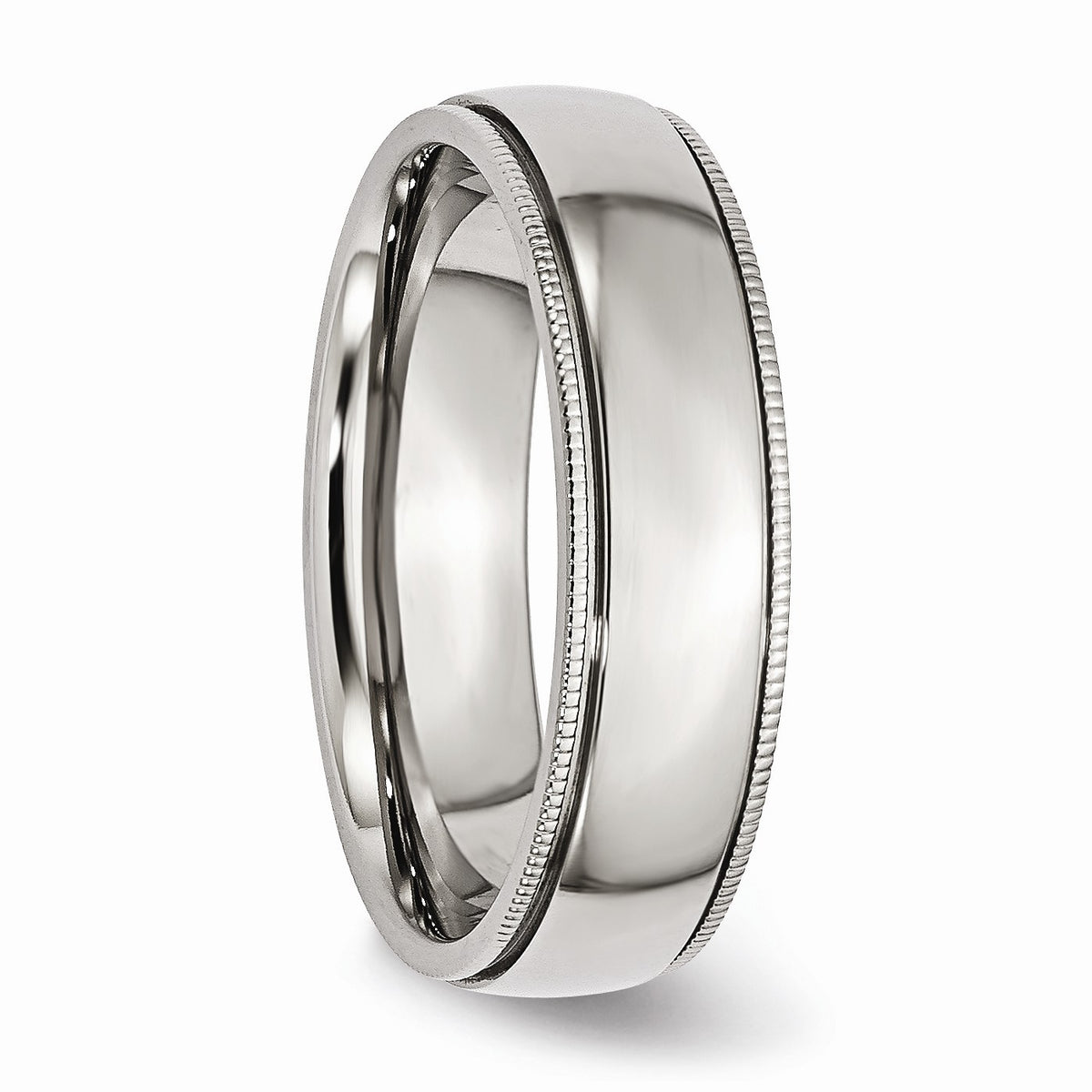 Alternate view of the Stainless Steel Beaded Edge 6mm Polished Comfort Fit Band by The Black Bow Jewelry Co.