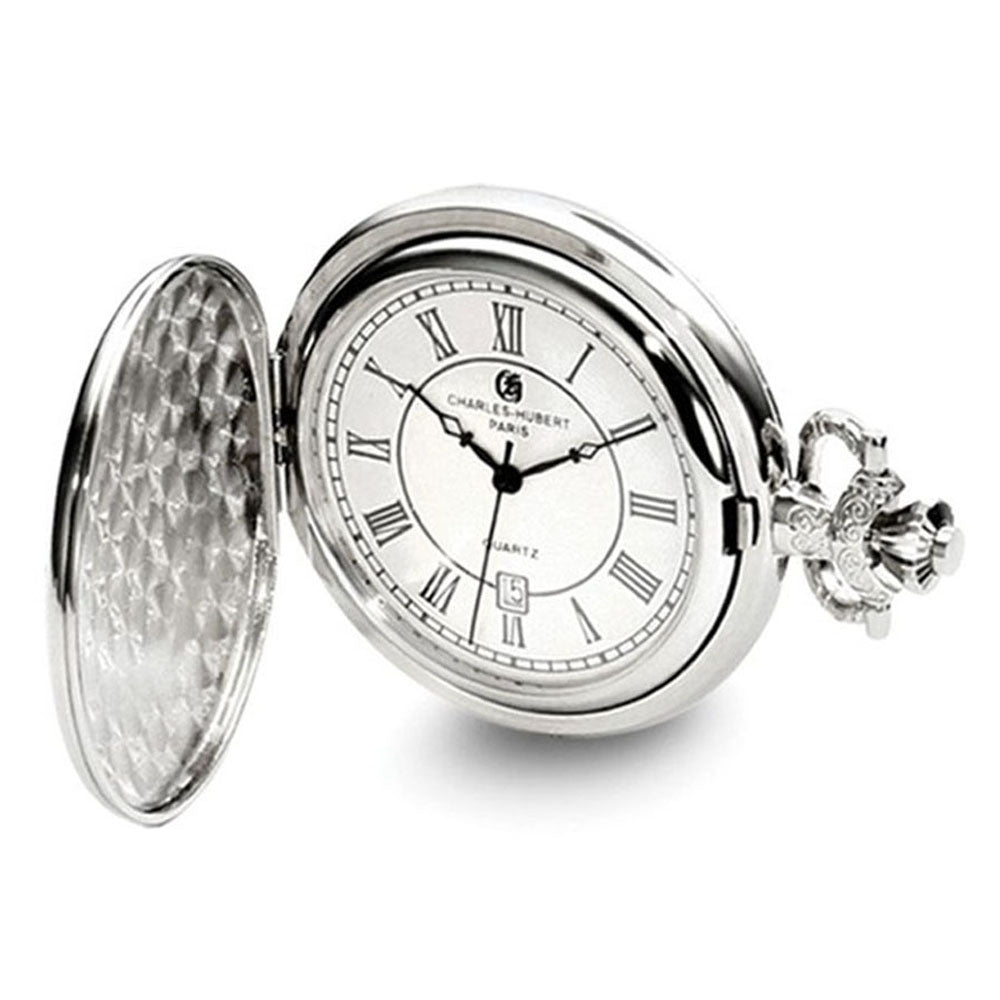 Charles Hubert Chrome-finish Oval Shield Design Pocket Watch 47mm, Item W8623 by The Black Bow Jewelry Co.
