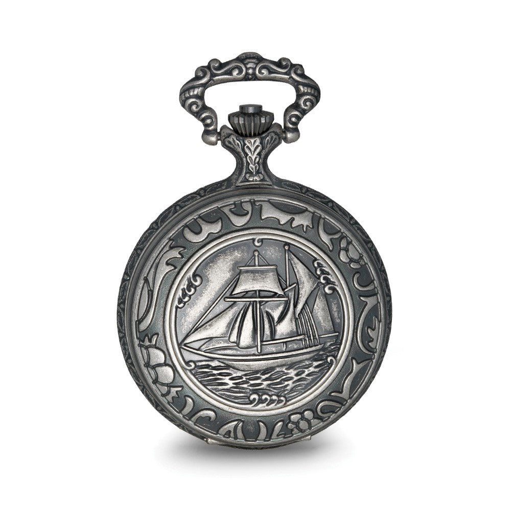 Alternate view of the Charles Hubert Antique Chrome Finish Sailing Ship Pocket Watch by The Black Bow Jewelry Co.