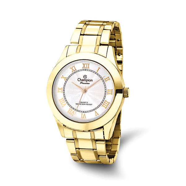 Champion Mens Passion Gold-tone White Dial Watch - The Black Bow Jewelry