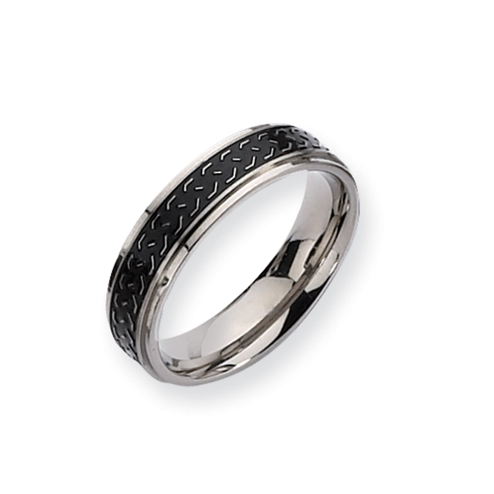 Titanium, 6mm Black Braid Design Comfort Fit Band, Item R8366 by The Black Bow Jewelry Co.