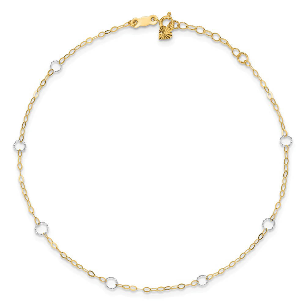 Alternate view of the 14 Karat Two Toned Gold Adjustable Circle Anklet, 9 Inch by The Black Bow Jewelry Co.