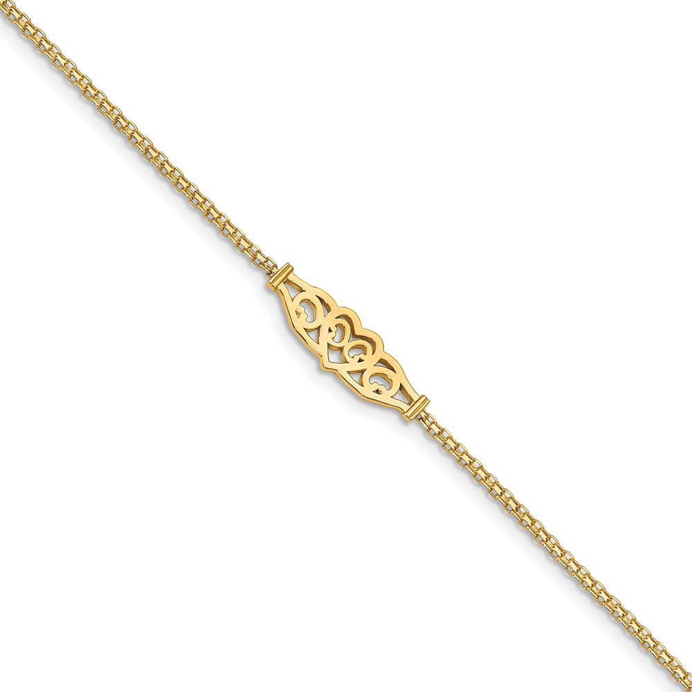 14 Karat Polished Gold Heart Anklet, 10 Inch, Item A8048 by The Black Bow Jewelry Co.
