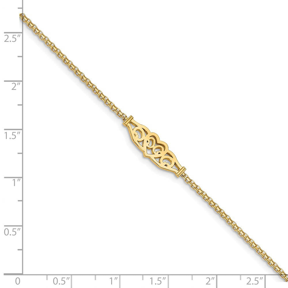Alternate view of the 14 Karat Gold Heart Anklet, 9 Inch by The Black Bow Jewelry Co.