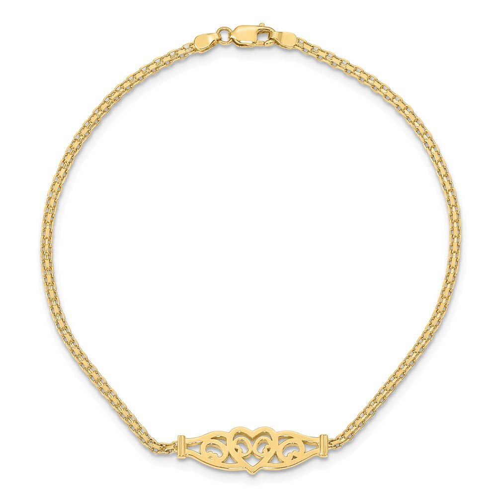 Alternate view of the 14 Karat Gold Heart Anklet, 9 Inch by The Black Bow Jewelry Co.