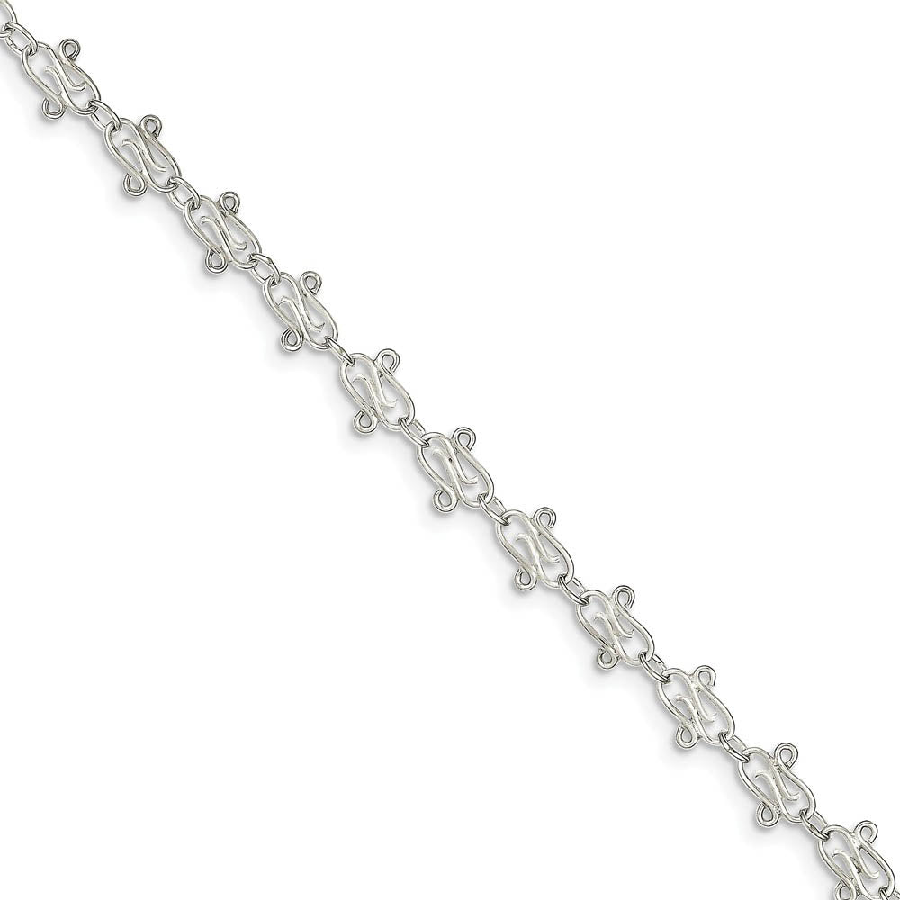 Sterling Silver Polished Filigree Anklet