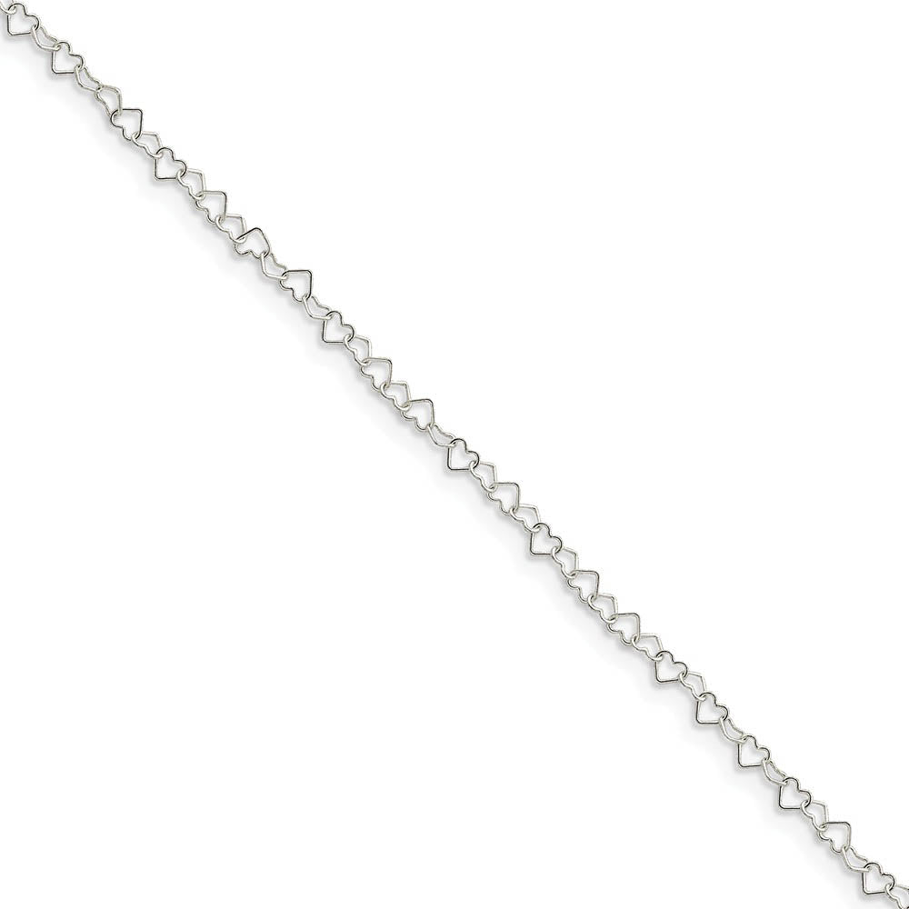 Chain Of Hearts 2mm Anklet in Sterling Silver, 10 Inch, Item A8213-10 by The Black Bow Jewelry Co.