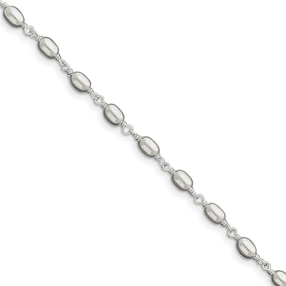 Sterling Silver High Polished Oval Bead Anklet, 10 Inch, Item A8239-10 by The Black Bow Jewelry Co.
