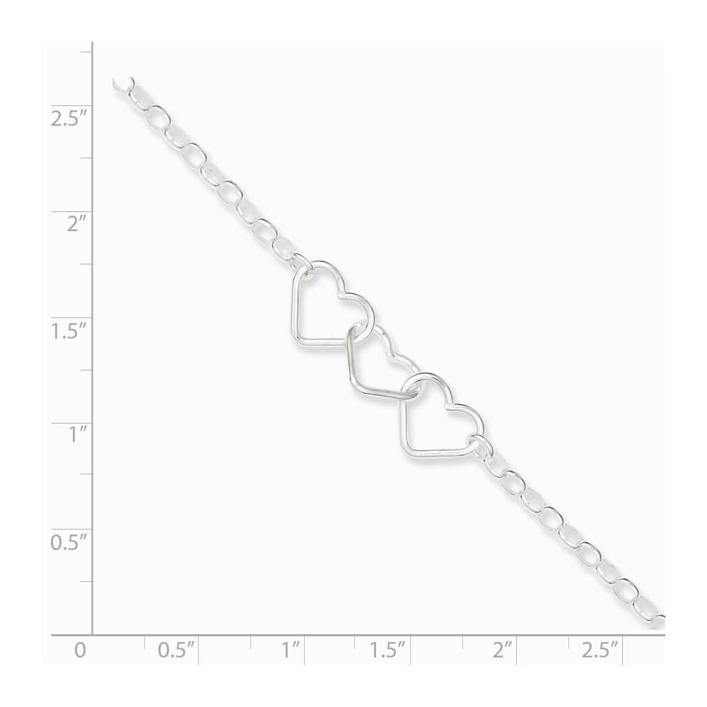 Alternate view of the Sterling Silver interlocking Hearts Anklet, 9 Inch by The Black Bow Jewelry Co.