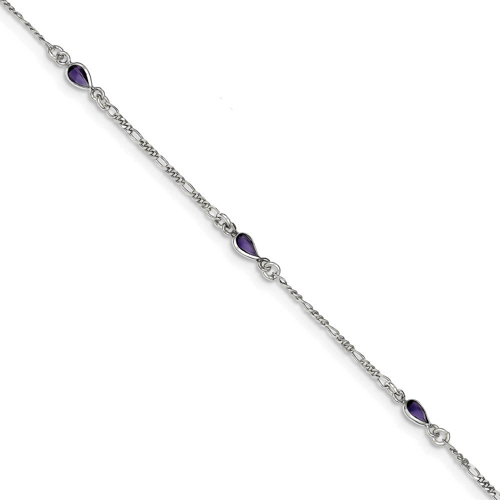 Sterling Silver Amethyst Teardrop Anklet, 9 Inch, Item A8271-09 by The Black Bow Jewelry Co.