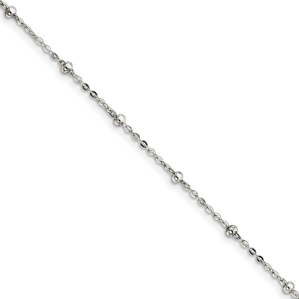 Sterling Silver Beaded Cable Chain Anklet, 9 Inch, Item A8288-09 by The Black Bow Jewelry Co.