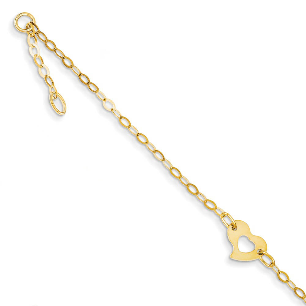 14k Yellow Gold Polished Heart Anklet, 10 Inch, Item A8303-10 by The Black Bow Jewelry Co.