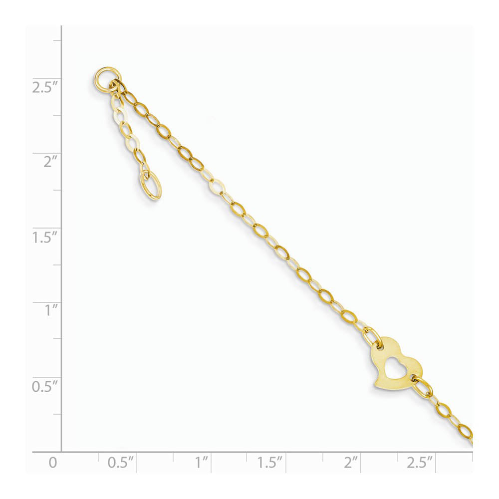 Alternate view of the 14k Yellow Gold Polished Heart Anklet, 10 Inch by The Black Bow Jewelry Co.