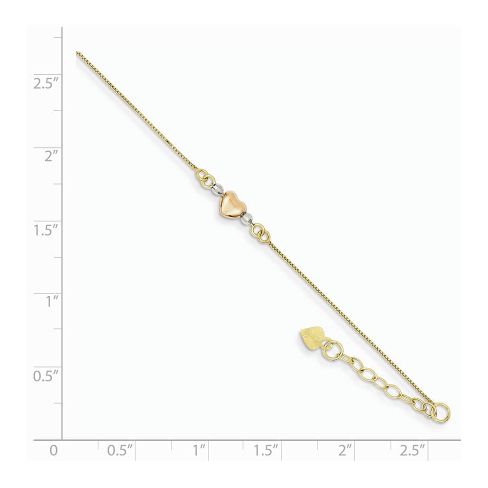 Alternative view of 14k Gold Tri-Color Adjustable Puffed Heart, 9 inch