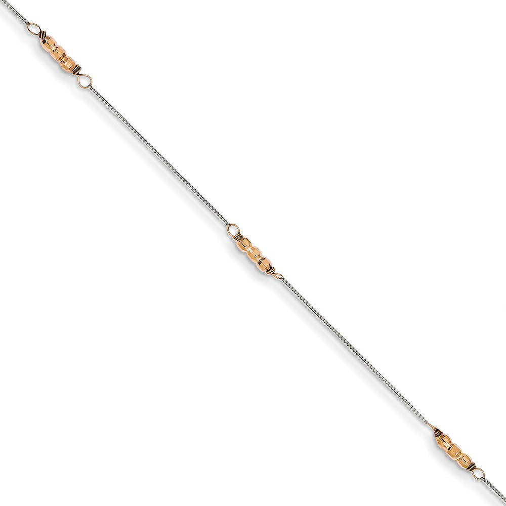 14k Two-Tone Gold Mirror Beaded Anklet, 9 Inch, Item A8314-09 by The Black Bow Jewelry Co.