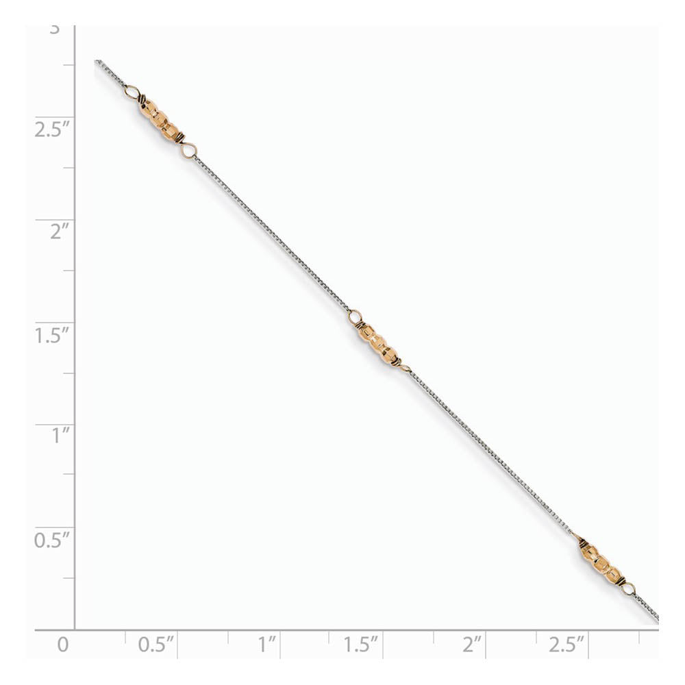 Alternate view of the 14k Two-Tone Gold Mirror Beaded Anklet, 9 Inch by The Black Bow Jewelry Co.