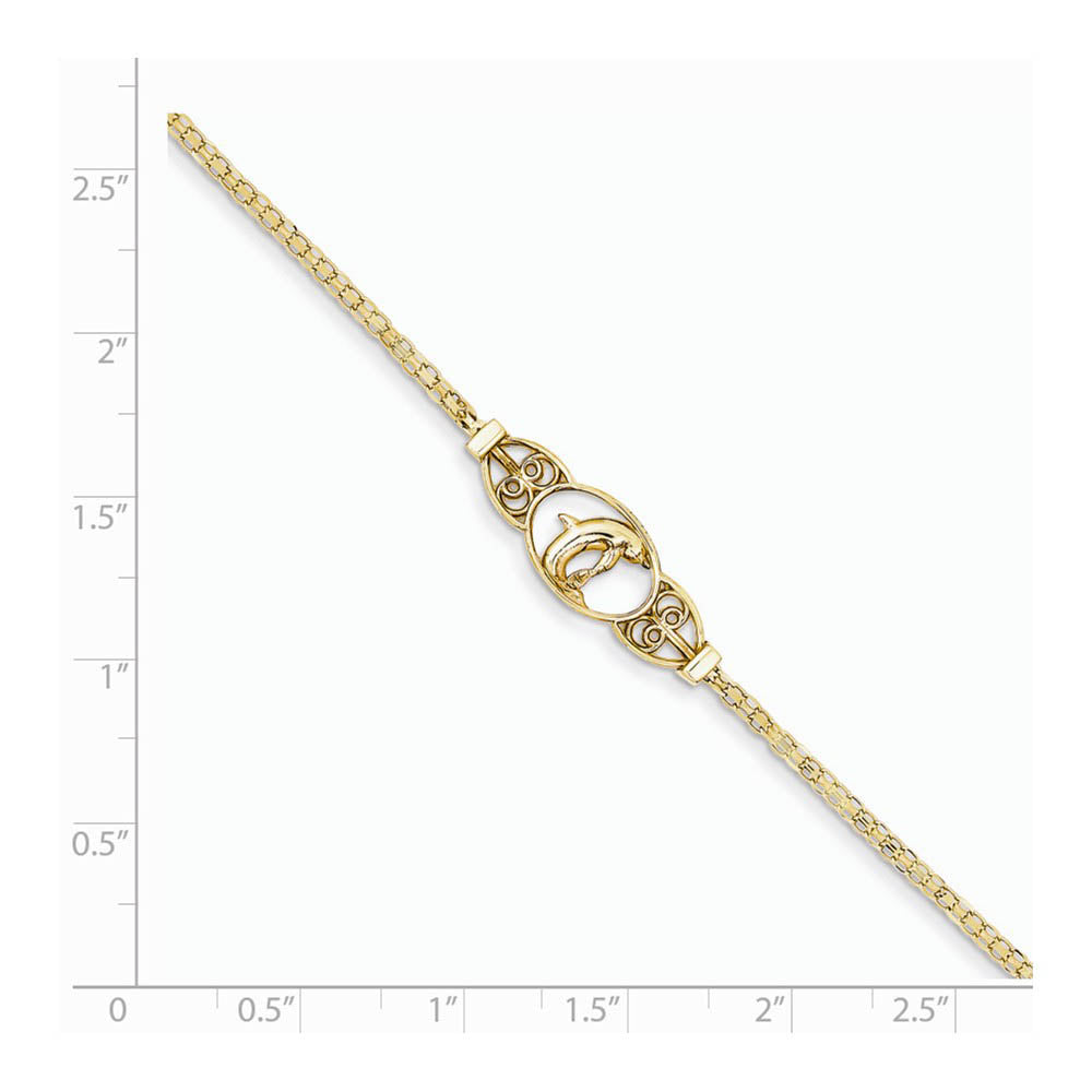 Alternative view of 14k Gold Polished Dolphin Anklet, 10 inch