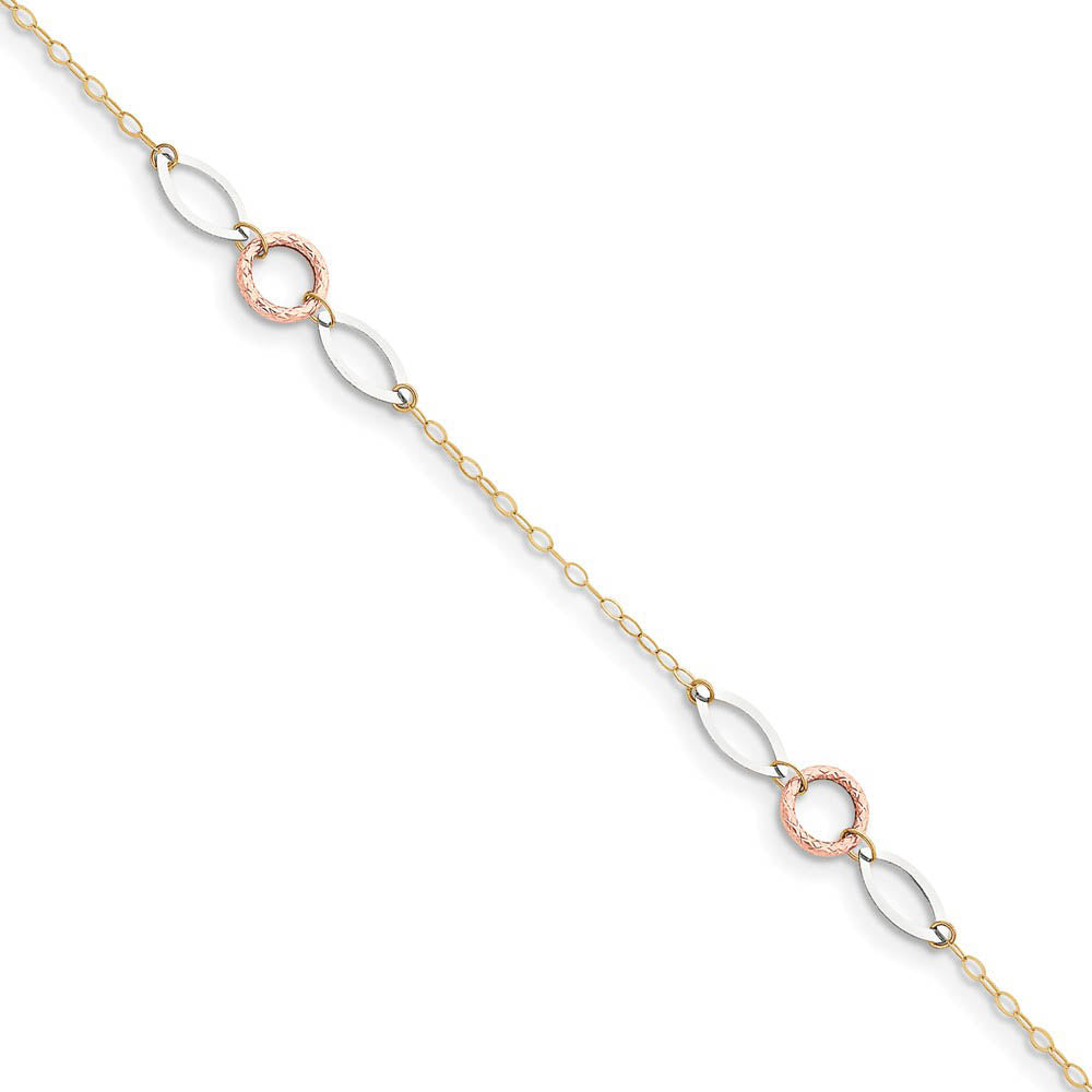 14k Tri-Color Gold Circle and Oval Anklet, 9-10 Inch, Item A8337-10 by The Black Bow Jewelry Co.